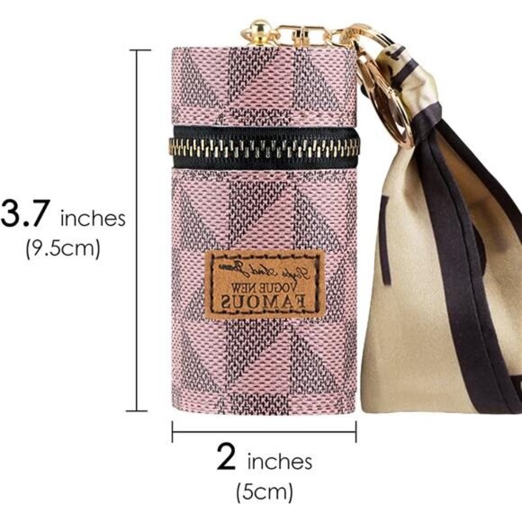 Pink Lipstick Case Mini Leather Lip Gloss Lipstick Organizer Travel Lipstick Bag - Picture 3 of 8